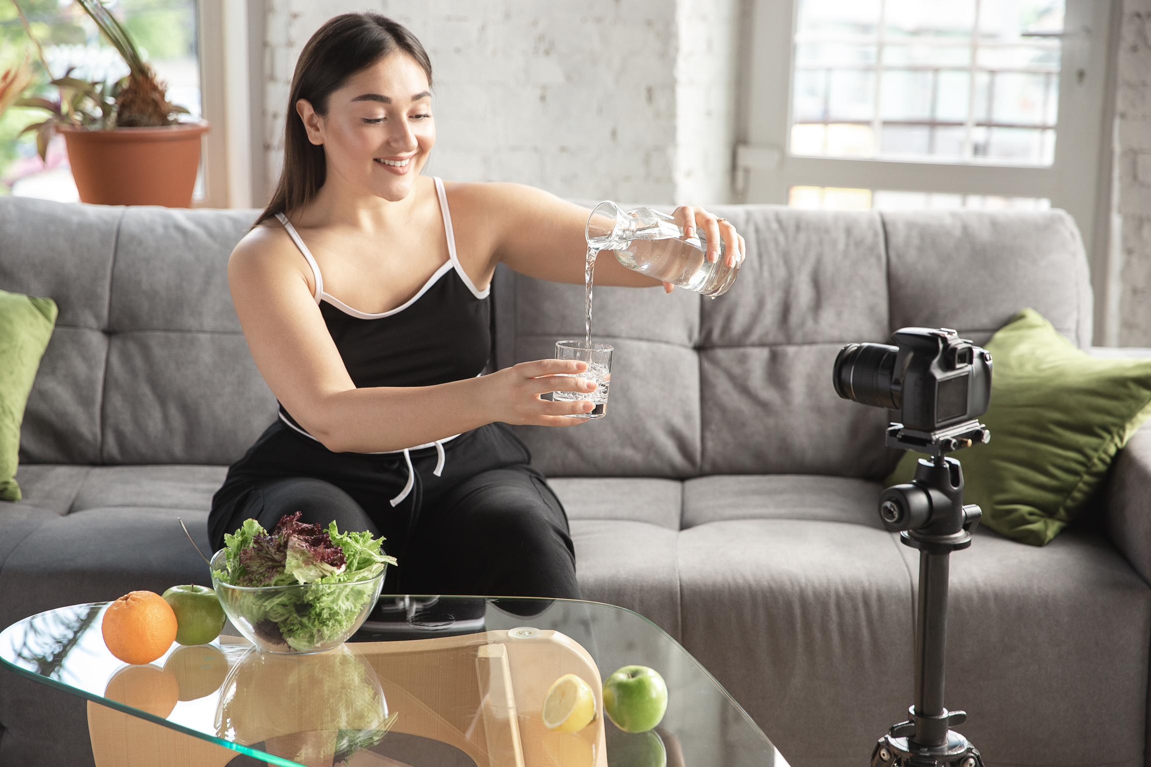 Vlogger Shooting a Diet Video       